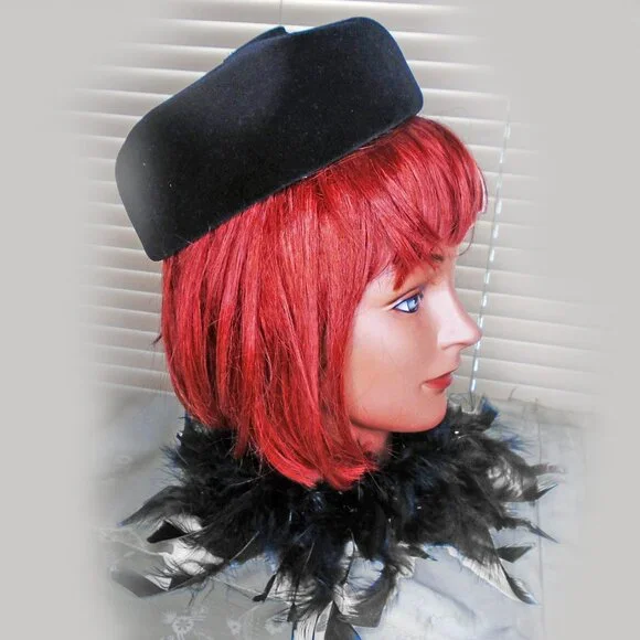 Vintage Velvet Round Pillbox Hat in Black - Picture 7 of 12